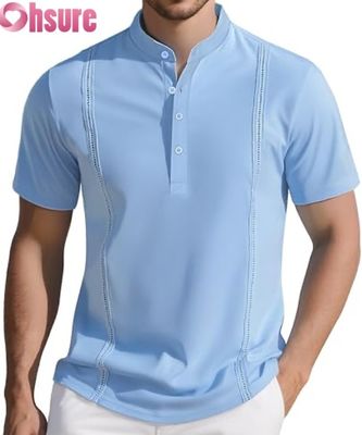 メンズカジュアルヘンリーTシャツ クラシックボタン 無地 夏用Tシャツ
