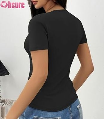 レディースサマー スリムフィット Tシャツ | カットアウト 半袖 クルーネック トップス | 2025 ファッション OEM カスタム