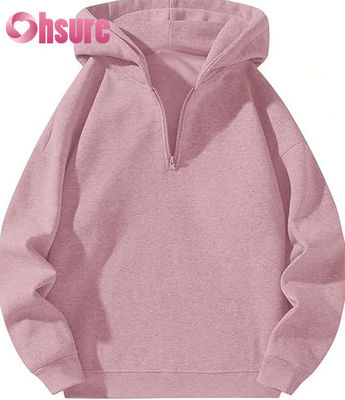 秋向けの女性用高品質フリースハーフジップフーディー、カスタムロゴ入り長袖、暖色レタープリント