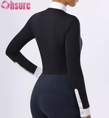 女性用 騎手用 長袖ショーシャツ パッチワークデザインのライディングトップ 騎手用服 OEM