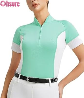 女性用卸売カスタム乗馬競技シャツ 通気性のあるライディングショートップス 半袖乗馬アパレル