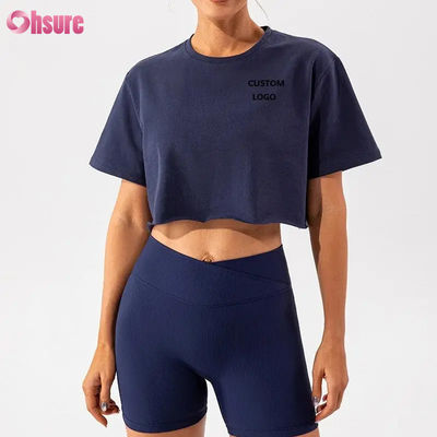 カスタム特大スポーツクロップトップ レディース Tシャツ 新着 ソフト 速乾性 軽量 レディース ダンス ランニング 半袖トップス