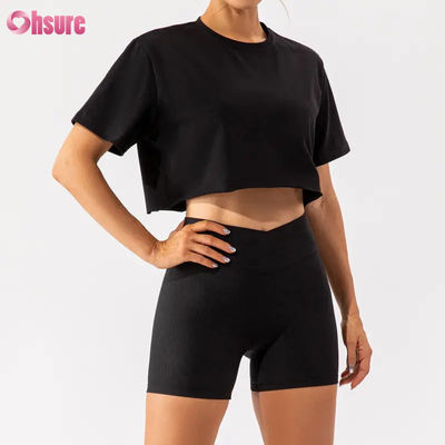 カスタム特大スポーツクロップトップ レディース Tシャツ 新着 ソフト 速乾性 軽量 レディース ダンス ランニング 半袖トップス