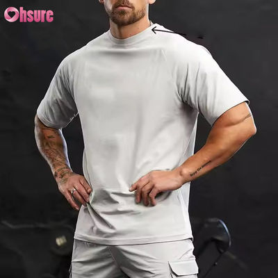 カスタム 95% コットン スパンデックス クルー ネックショート ラグラン スリーブ リラックスしたフィット トレーニング ジム シャツ 男性用