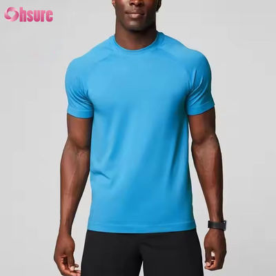 メンズ用カスタムポリエステルスパンデックス軽量通気性スリムマッスルフィットスポーツジムTシャツ