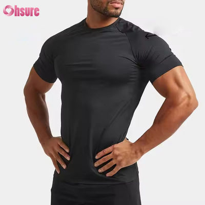 メンズ用カスタムポリエステルスパンデックス軽量スリムフィットラグランスリーブ速乾性マッスルトレーニングトップジムTシャツ