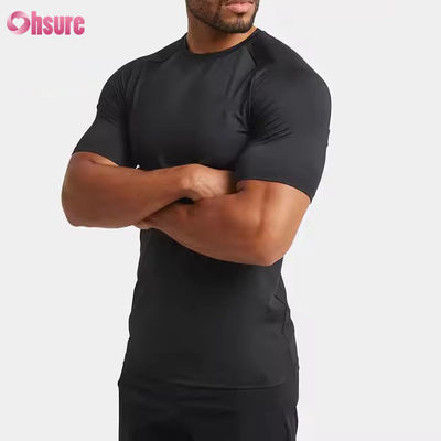 メンズ用カスタムポリエステルスパンデックス軽量スリムフィットラグランスリーブ速乾性マッスルトレーニングトップジムTシャツ