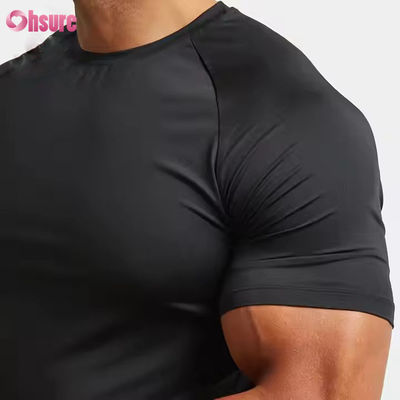 メンズ用カスタムポリエステルスパンデックス軽量スリムフィットラグランスリーブ速乾性マッスルトレーニングトップジムTシャツ