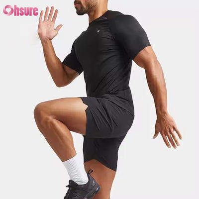 メンズ用カスタムポリエステルスパンデックス軽量スリムフィットラグランスリーブ速乾性マッスルトレーニングトップジムTシャツ