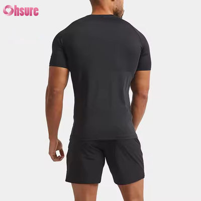 メンズ用カスタムポリエステルスパンデックス軽量スリムフィットラグランスリーブ速乾性マッスルトレーニングトップジムTシャツ