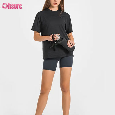 卸売カスタムロゴ速乾性通気性ジャカードスポーツTシャツ フィットネス半袖ヨガトップ レディースショート丈ジムTシャツ