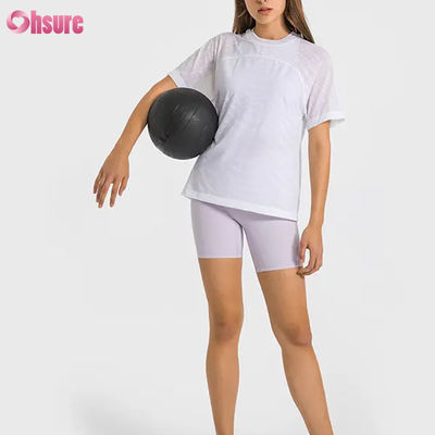 卸売カスタムロゴ速乾性通気性ジャカードスポーツTシャツ フィットネス半袖ヨガトップ レディースショート丈ジムTシャツ
