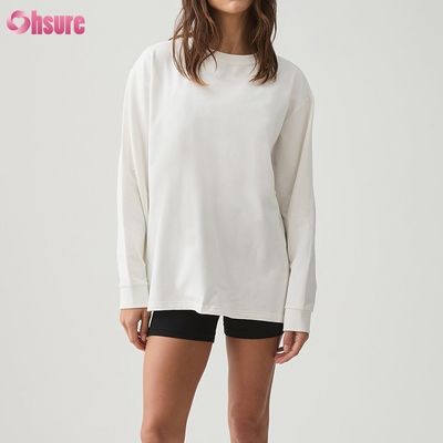 女性 長袖Tシャツ カスタム ダブルサイドO ネック 空っぽ シンプル カット 上 裏 底 スパンデックス