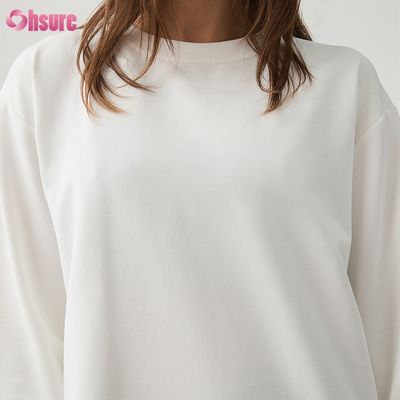 女性 長袖Tシャツ カスタム ダブルサイドO ネック 空っぽ シンプル カット 上 裏 底 スパンデックス