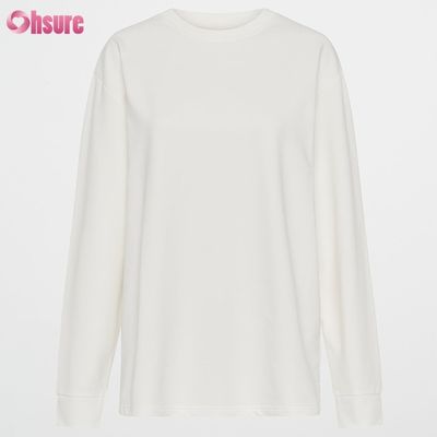 女性 長袖Tシャツ カスタム ダブルサイドO ネック 空っぽ シンプル カット 上 裏 底 スパンデックス