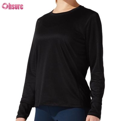 カスタム 綿 白 シンプル 脱毛 フィット スリム トップ 固体 休閑 アスリート スパンデックス 女性 長袖 Tシャツ