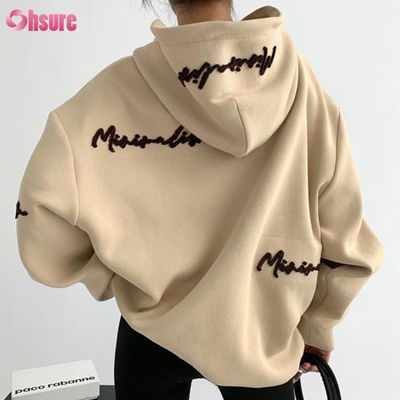 カスタムパターン レディース オーバーサイズ プルオーバー フーディー 刺繍レタープリント ヴィンテージスタイル ラグランスリーブ 秋 怠惰なカジュアルウェア