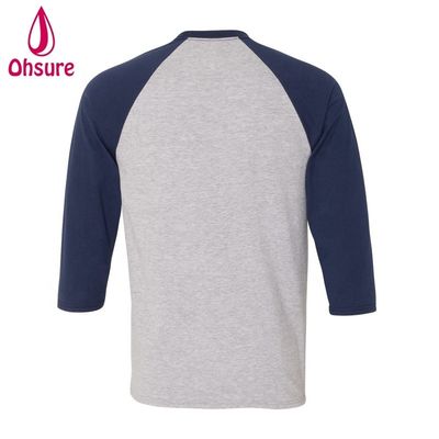 三四半袖 フィットネスシャツ コットン トップス カジュアル ティース オールネック 男性Tシャツ 2色パッチワーク スポーツTシャツ