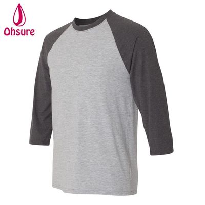 三四半袖 フィットネスシャツ コットン トップス カジュアル ティース オールネック 男性Tシャツ 2色パッチワーク スポーツTシャツ