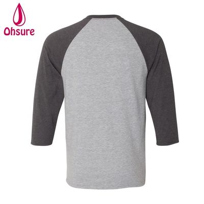 三四半袖 フィットネスシャツ コットン トップス カジュアル ティース オールネック 男性Tシャツ 2色パッチワーク スポーツTシャツ