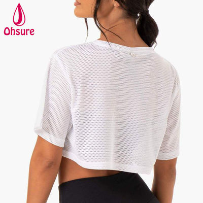 カスタムロゴ Tシャツ カジュアル スパンデックス メッシュ 布 クルー ネック 女性服 レディース ジム ウォームアップ 女性シャツ