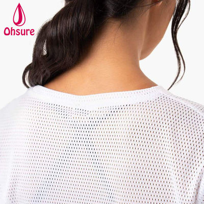 カスタムロゴ Tシャツ カジュアル スパンデックス メッシュ 布 クルー ネック 女性服 レディース ジム ウォームアップ 女性シャツ