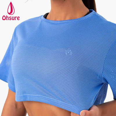 カスタムロゴ Tシャツ カジュアル スパンデックス メッシュ 布 クルー ネック 女性服 レディース ジム ウォームアップ 女性シャツ