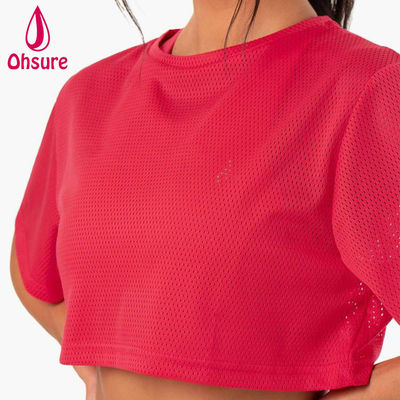 カスタムロゴ Tシャツ カジュアル スパンデックス メッシュ 布 クルー ネック 女性服 レディース ジム ウォームアップ 女性シャツ