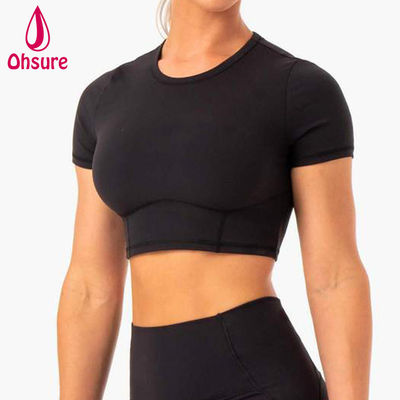 2ピーストップス フィットTシャツ 女性 フィットネス ジム ヨガ クロップド 女性 Tシャツ 卸売 カスタムロゴ ソフト 速乾性 スポーツ 50-100個