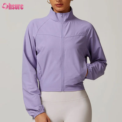 女性用高品質ジッパーワークアウトジャケット カスタムフィットネススタンドカラー防風ヨガトップス卸売ニット冬バッジ
