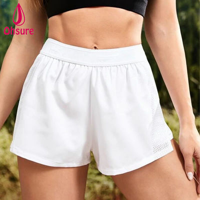 女性ジムヨガスポーツショーツ 卸売 カスタムロゴ 93%ポリエステル、7%スパンデックス ハイウエスト 伸縮性ウエスト 2 in 1 カジュアル織 XS-XXL