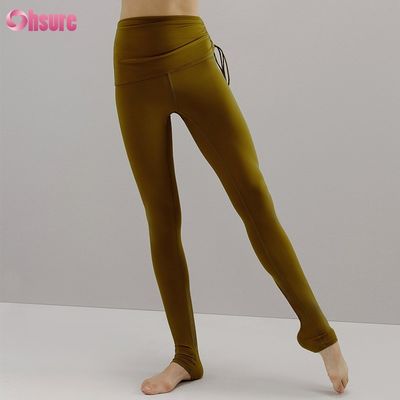 リサイクルナイロンスパンデックス混紡ジムパンツ 調節可能なドローストリング付きワークアウトレギンス 女性用 フル1ピース ハイヨガウェア フルレングス