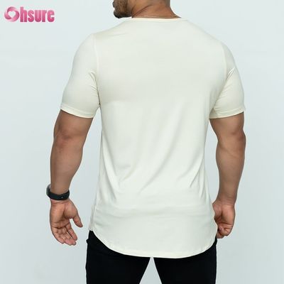 カーブド・ヘムTシャツ 白色 95% バンブー 5% スパンデックス プリント 男性Tシャツ