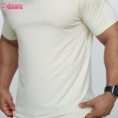 カーブド・ヘムTシャツ 白色 95% バンブー 5% スパンデックス プリント 男性Tシャツ