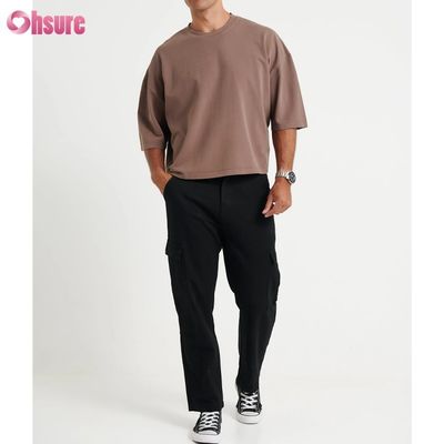 メンズ向け卸売特大クルーネックコットンTシャツ、軽量ボックスクロップドスタイルシャツ