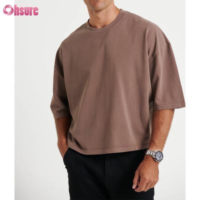 メンズ向け卸売特大クルーネックコットンTシャツ、軽量ボックスクロップドスタイルシャツ