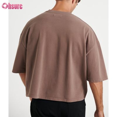 メンズ向け卸売特大クルーネックコットンTシャツ、軽量ボックスクロップドスタイルシャツ