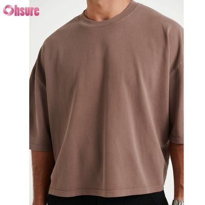 メンズ向け卸売特大クルーネックコットンTシャツ、軽量ボックスクロップドスタイルシャツ