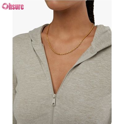 女性用カスタム高品質フィットネス クロップ アクティブ フルジップ ワークアウト ジャケット、ポケット付き