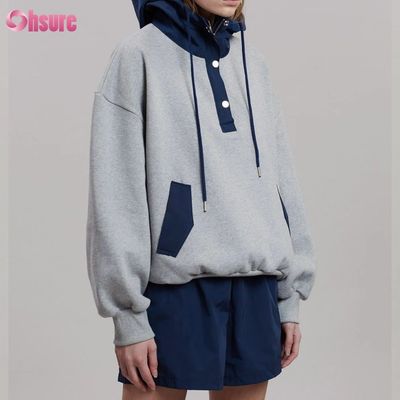 ファッションデザイン 快適な綿 サイズ超大 スタイルの ボタン カラーコントラスト 女性用 ポケットフーディ