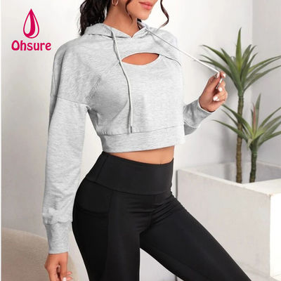 Ohsure Fitness レディース ルーズカジュアル 秋 スウェットスーツ ヨガ ベーシック ドロップショルダー ドローストリング クロップ スポーツ フーディー