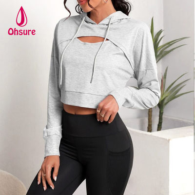 Ohsure Fitness レディース ルーズカジュアル 秋 スウェットスーツ ヨガ ベーシック ドロップショルダー ドローストリング クロップ スポーツ フーディー