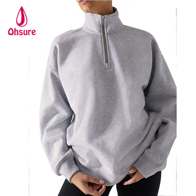 Ohsure ハーフジッププルオーバー 1/4 ジップスウェットシャツ 無地 オーバーサイズ 長袖スウェットシャツ レディース フーディー カスタムコットン ホットセール フリース