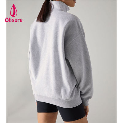 Ohsure ハーフジッププルオーバー 1/4 ジップスウェットシャツ 無地 オーバーサイズ 長袖スウェットシャツ レディース フーディー カスタムコットン ホットセール フリース