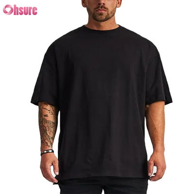 カスタムロゴ ストリートウェア 重いTシャツ プリント 黒 綿 重いドロップ 肩 厚い空きTシャツ