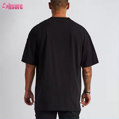 カスタムロゴ ストリートウェア 重いTシャツ プリント 黒 綿 重いドロップ 肩 厚い空きTシャツ