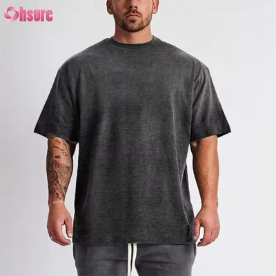 カスタムロゴ ストリートウェア 重いTシャツ プリント 黒 綿 重いドロップ 肩 厚い空きTシャツ