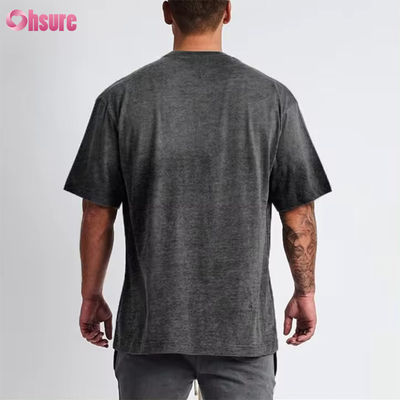 カスタムロゴ ストリートウェア 重いTシャツ プリント 黒 綿 重いドロップ 肩 厚い空きTシャツ