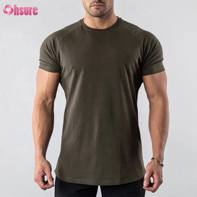 綿95% スパンデックス5% ブレンド 無地 ブランク カスタムロゴ ロングライン カーブヘム マッスル ボディビル ジム メンズ Tシャツ