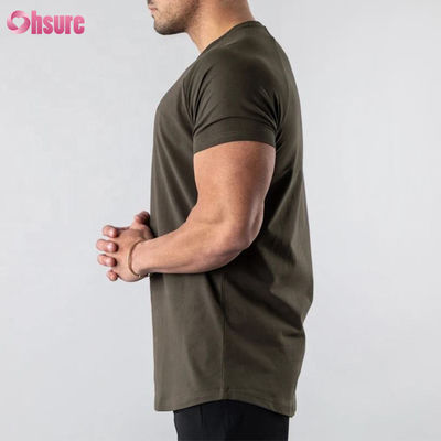 綿95% スパンデックス5% ブレンド 無地 ブランク カスタムロゴ ロングライン カーブヘム マッスル ボディビル ジム メンズ Tシャツ